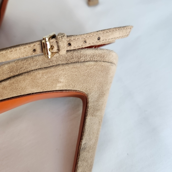 Santoni pumps women's slingback sz 8 Eu38 suede tan shoes stiletto point toe - Picture 3 of 16